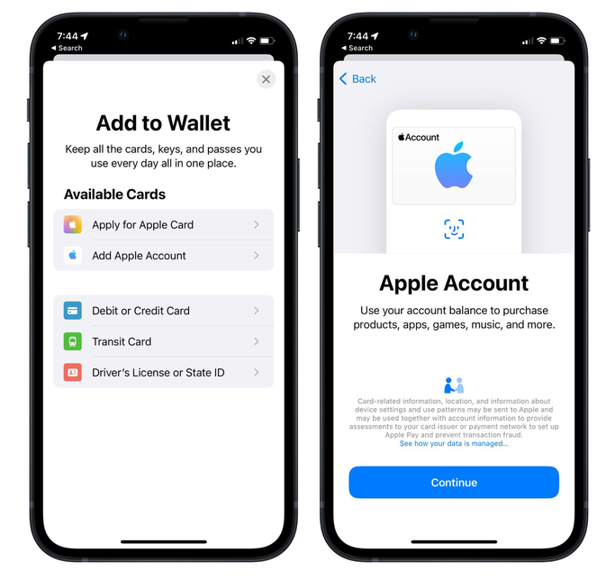 榕江苹果手机维修分享iOS 15.5钱包App如何添加 Apple 账户 